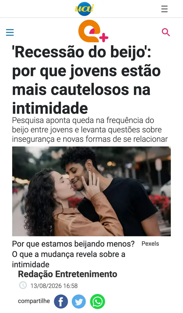 UAI · Recessão do beijo: jovens mais cautelosos na intimidade