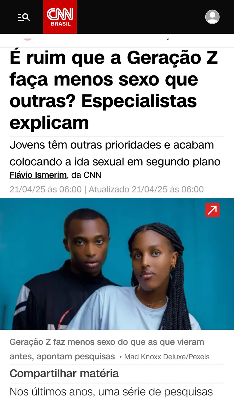CNN Brasil · Geração Z faz menos sexo que as anteriores